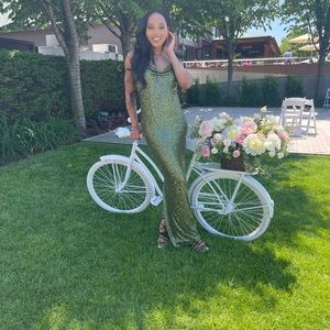 Sequin long dress with draped bust